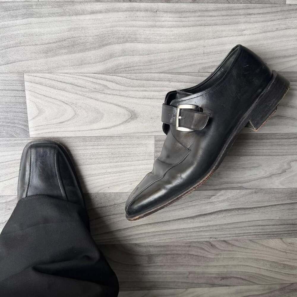 Cole Haan Leather Monk Strap Shoes Size 11 1/2 M Black Dress